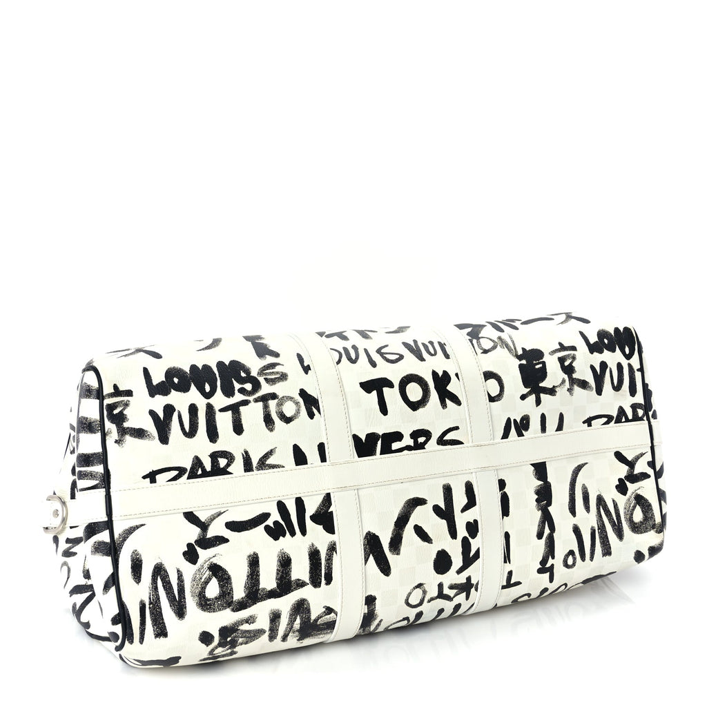 Louis Vuitton Calfskin Damier Scribble Keepall Bandouliere 50  Black White