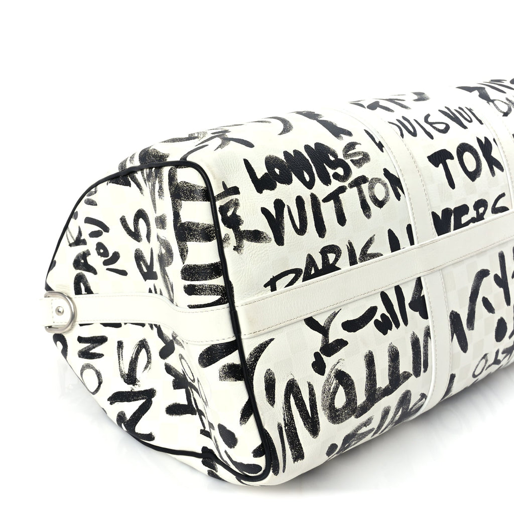 Louis Vuitton Calfskin Damier Scribble Keepall Bandouliere 50  Black White