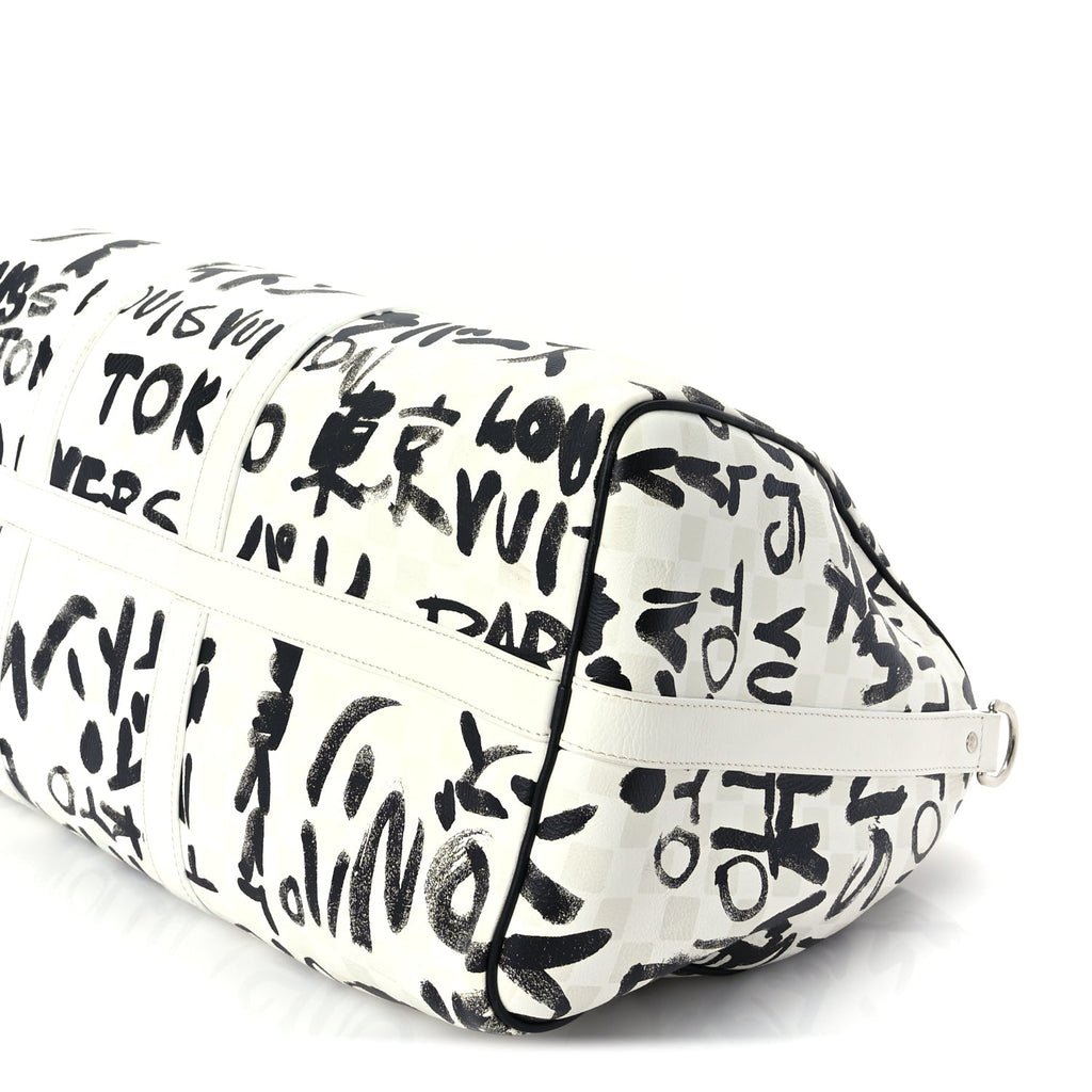 Louis Vuitton Calfskin Damier Scribble Keepall Bandouliere 50  Black White