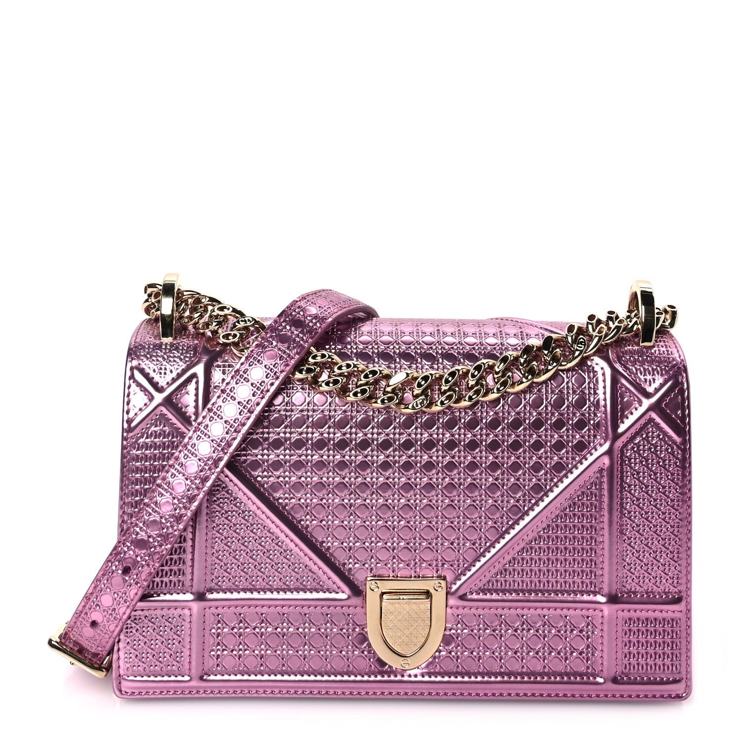 Christian Dior Metallic Patent Micro-Cannage Small Diorama Flap Bag Hyper Pink