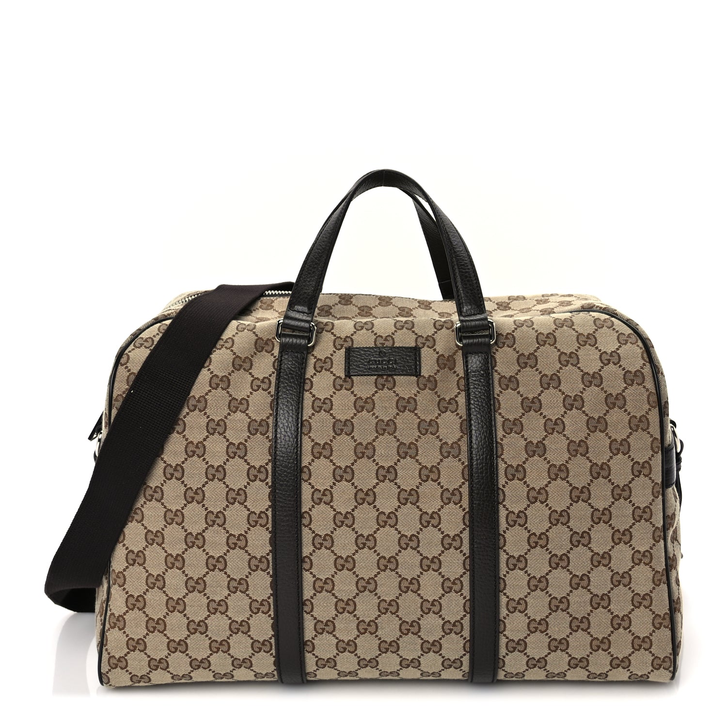 Gucci Monogram Dollar Calfskin Boston Duffle Bag Beige Ebony Testa di Moro Marrone Scuro