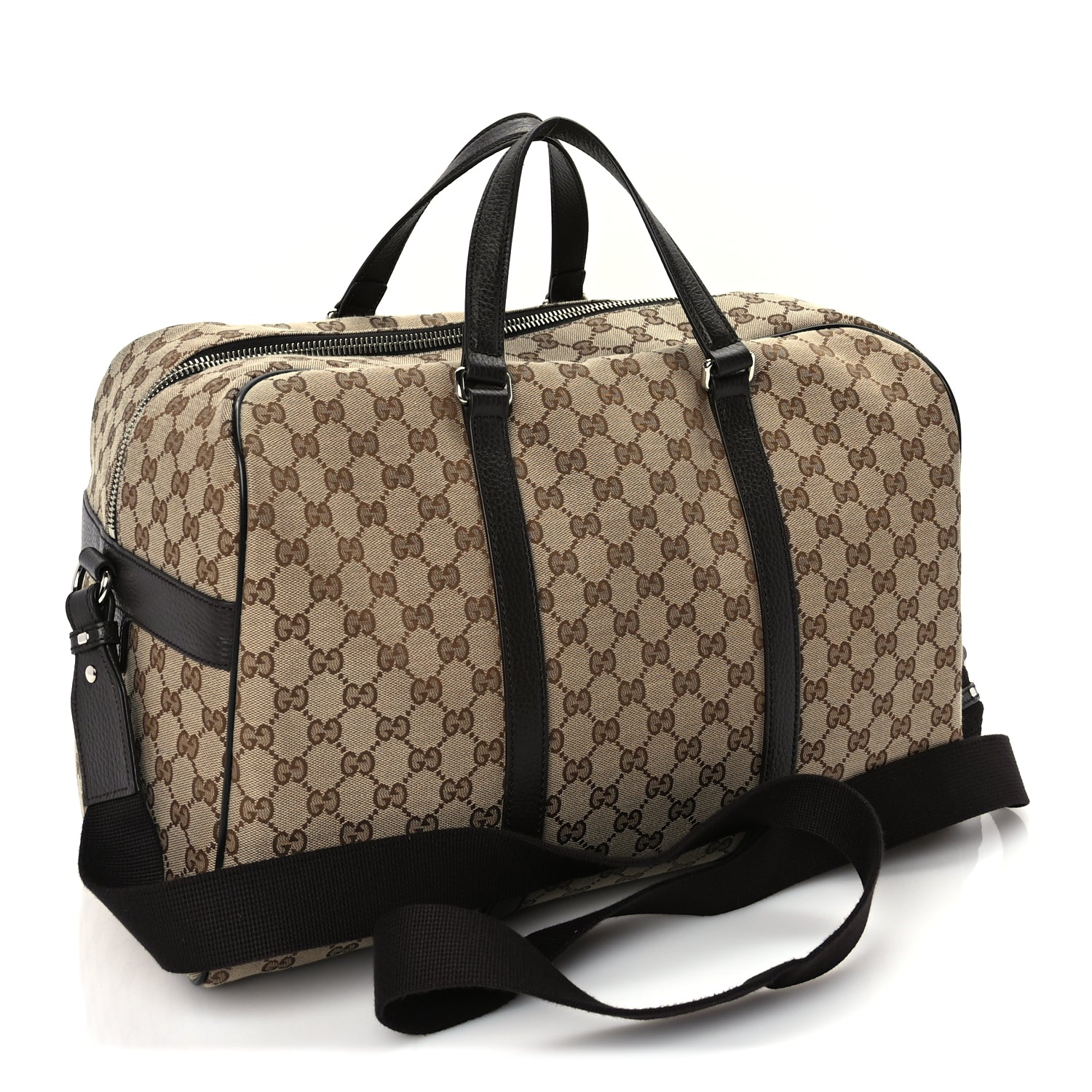 Gucci Monogram Dollar Calfskin Boston Duffle Bag Beige Ebony Testa di Moro Marrone Scuro