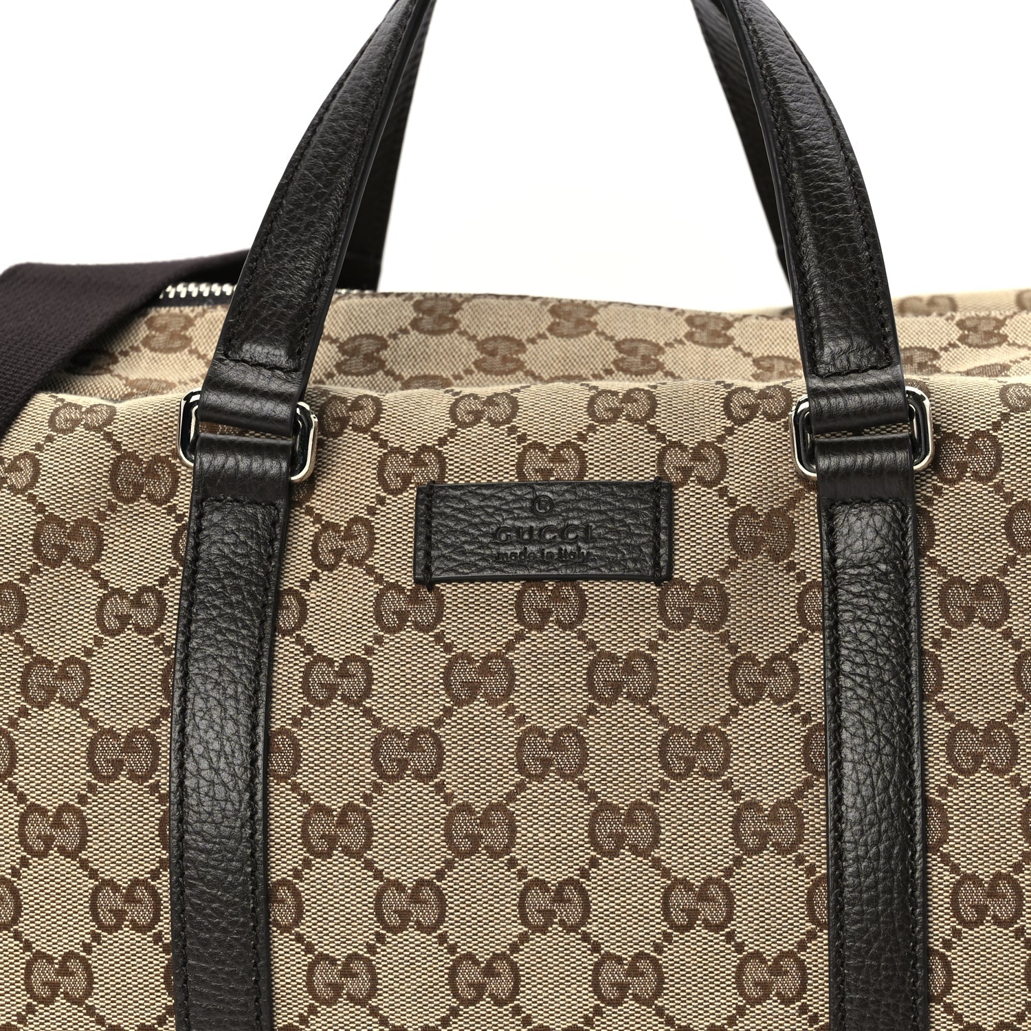 Gucci Monogram Dollar Calfskin Boston Duffle Bag Beige Ebony Testa di Moro Marrone Scuro