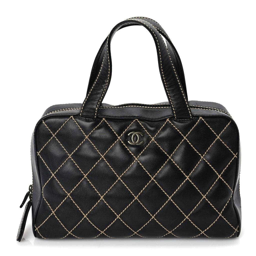 Chanel Calfskin Wild Stitch Top Handle Bag Black
