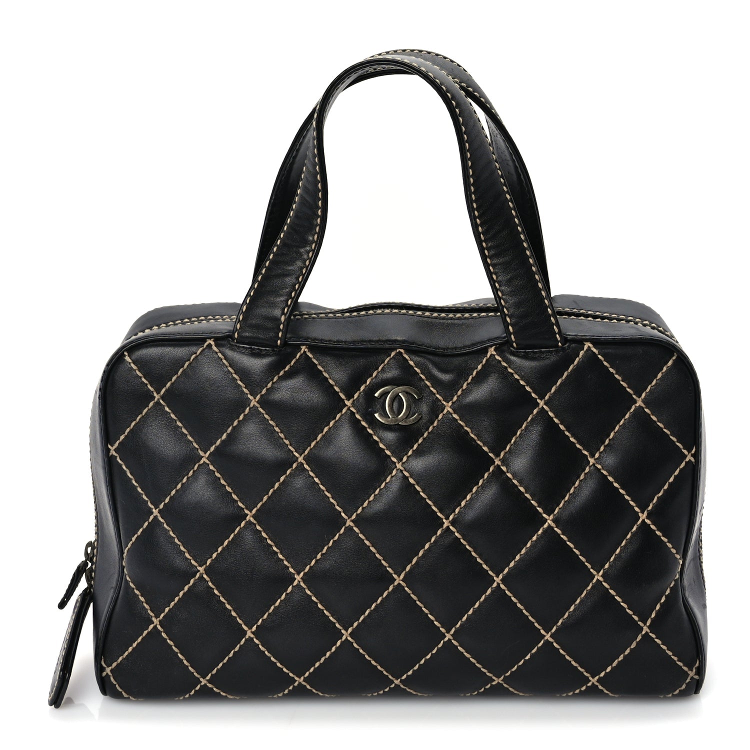Chanel Calfskin Wild Stitch Top Handle Bag Black
