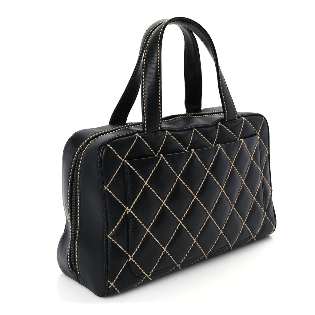 Chanel Calfskin Wild Stitch Top Handle Bag Black