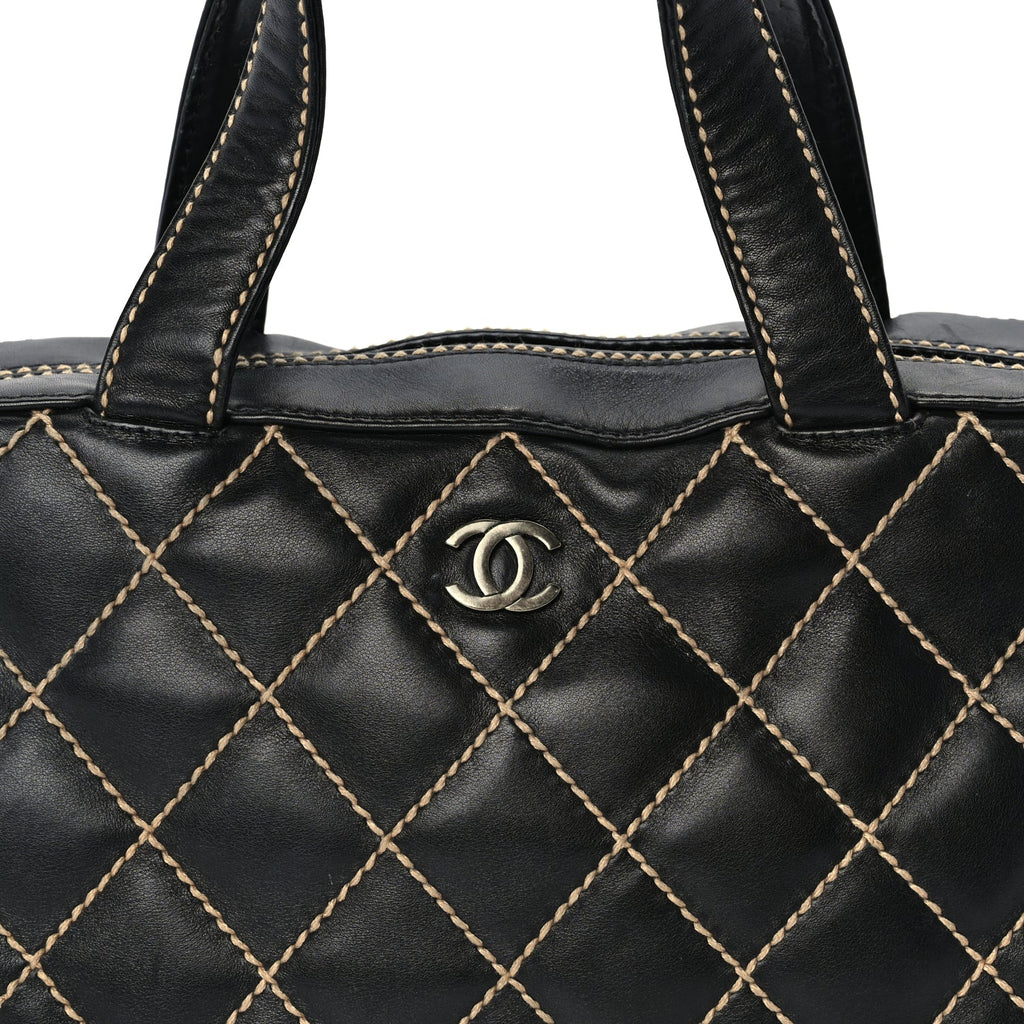 Chanel Calfskin Wild Stitch Top Handle Bag Black
