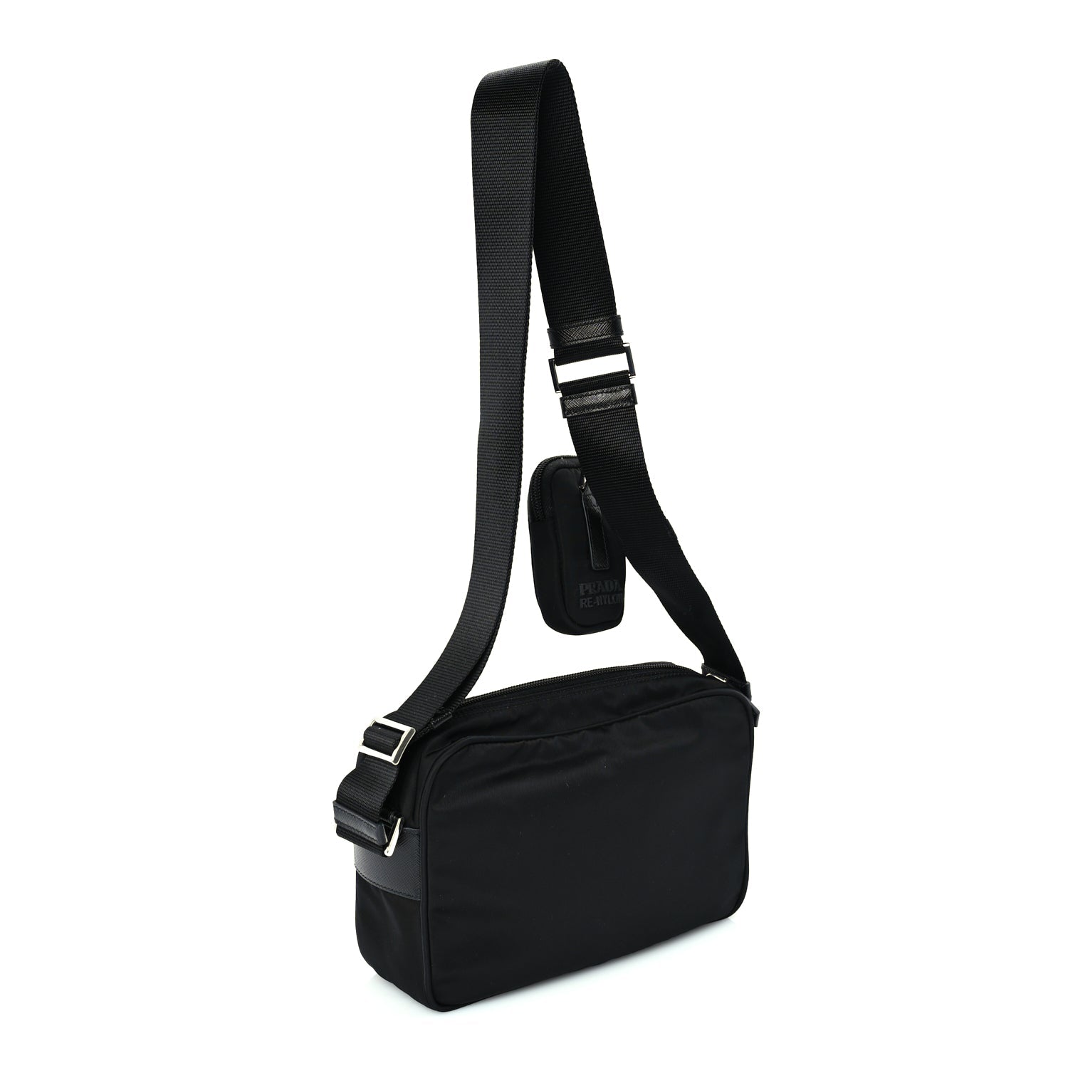 Prada Re-Nylon Vela Saffiano Pocket Double Zip Shoulder Bag  Black