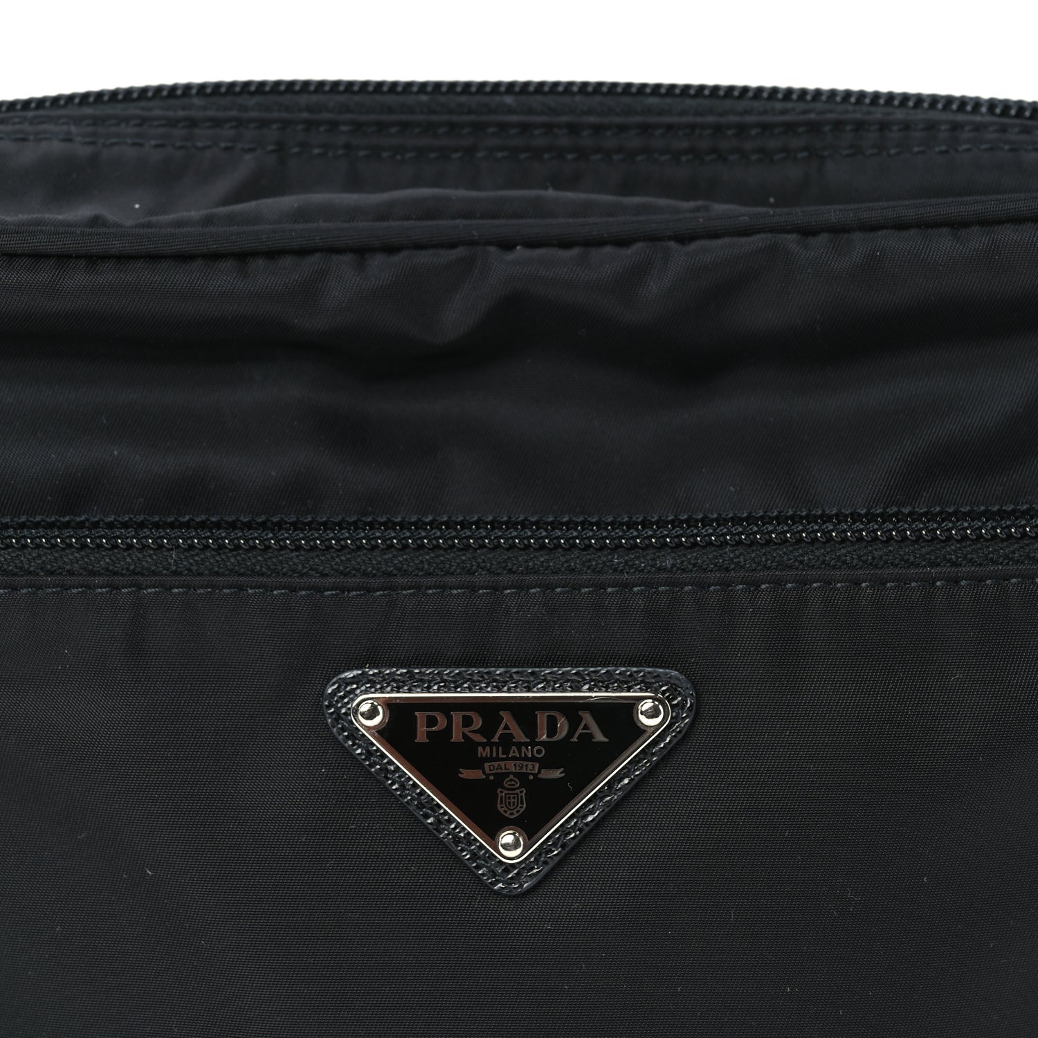 Prada Re-Nylon Vela Saffiano Pocket Double Zip Shoulder Bag  Black