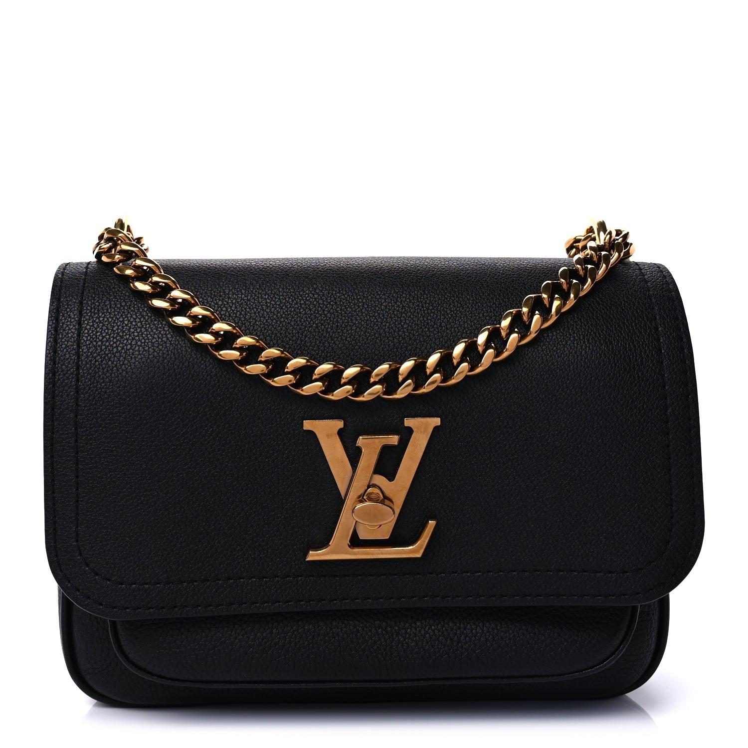 Louis Vuitton Grained Calfskin Lockme Chain Bag PM Black