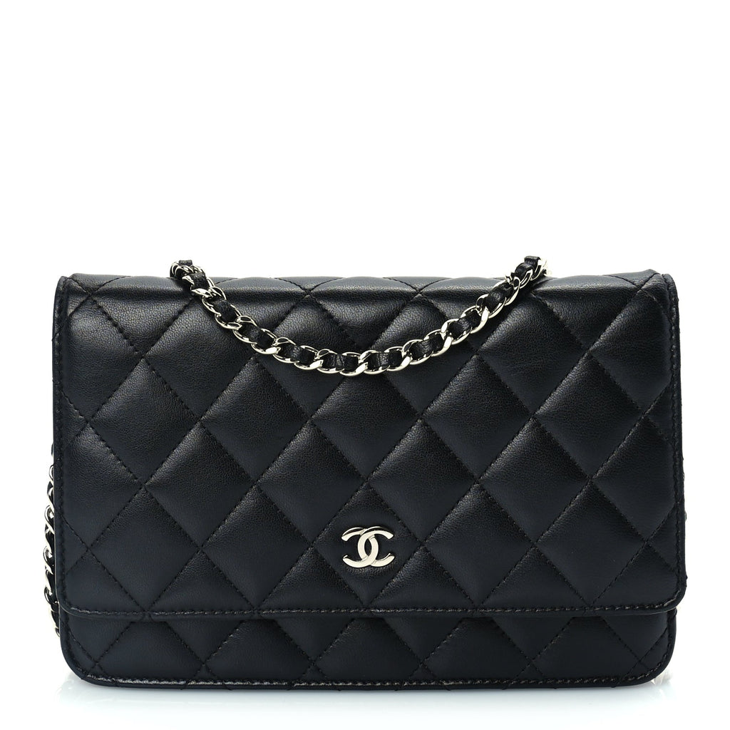 Chanel Lambskin Quilted Wallet On Chain WOC Black