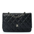 Chanel Lambskin Quilted Wallet On Chain WOC Black