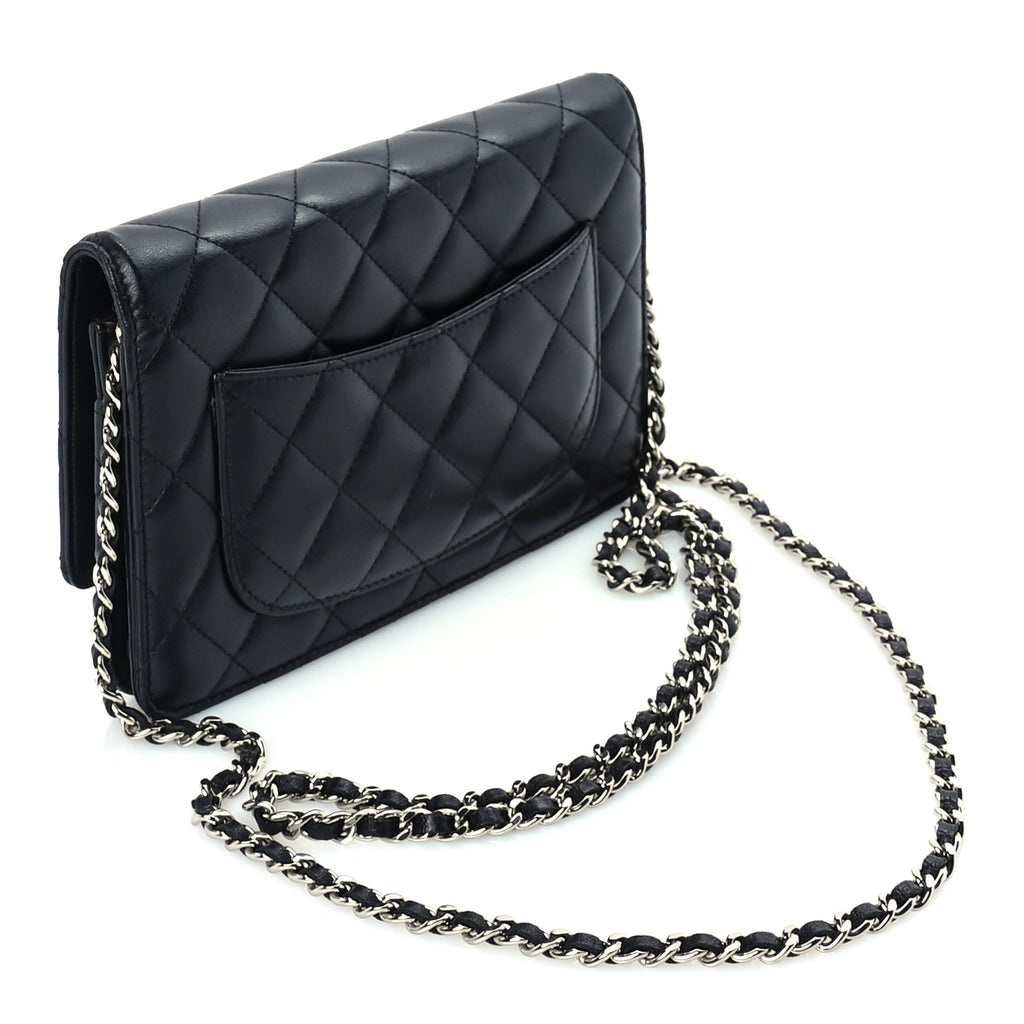 Chanel Lambskin Quilted Wallet On Chain WOC Black