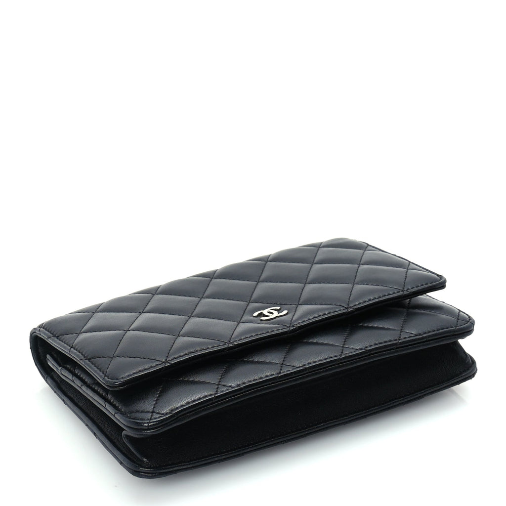Chanel Lambskin Quilted Wallet On Chain WOC Black