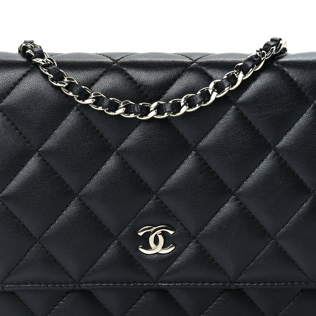 Chanel Lambskin Quilted Wallet On Chain WOC Black