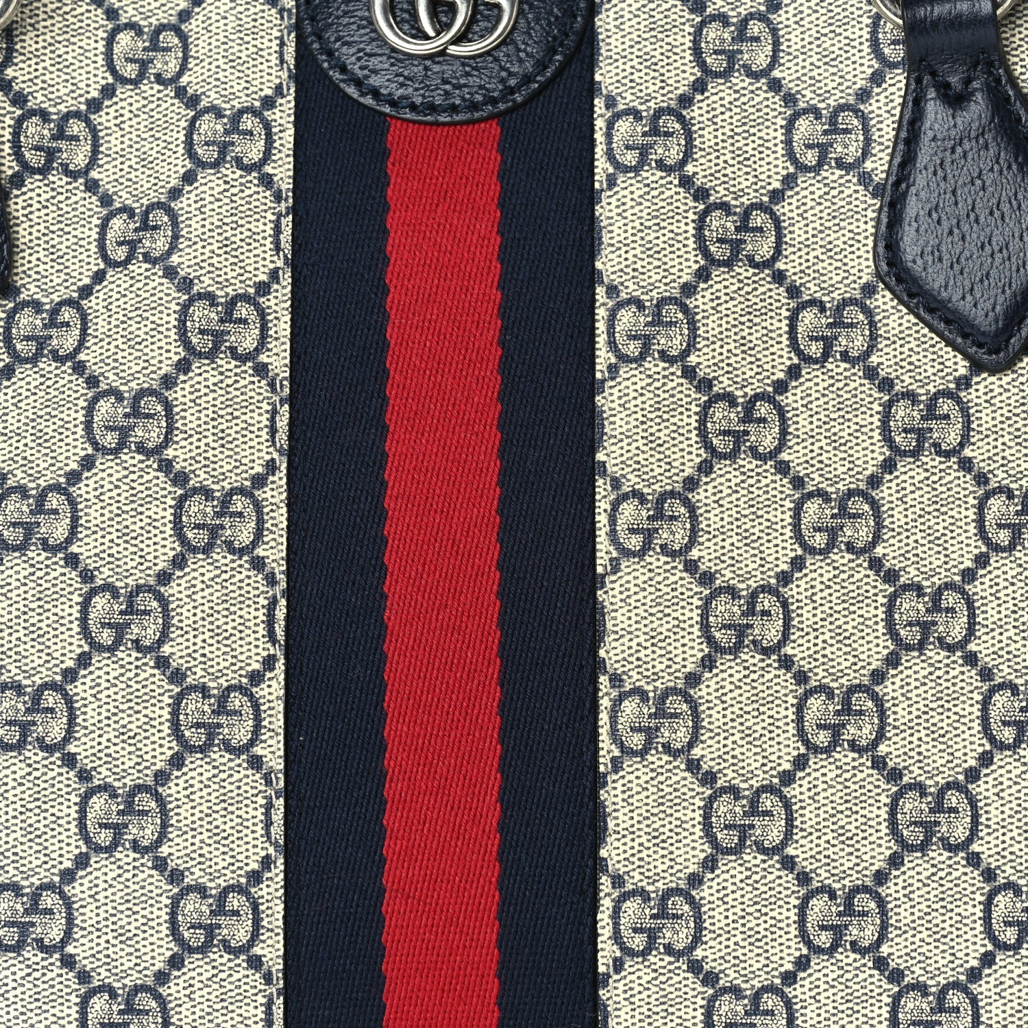 Gucci GG Supreme Monogram Textured Calfskin Web Medium Ophidia Shopping Tote Beige Blue