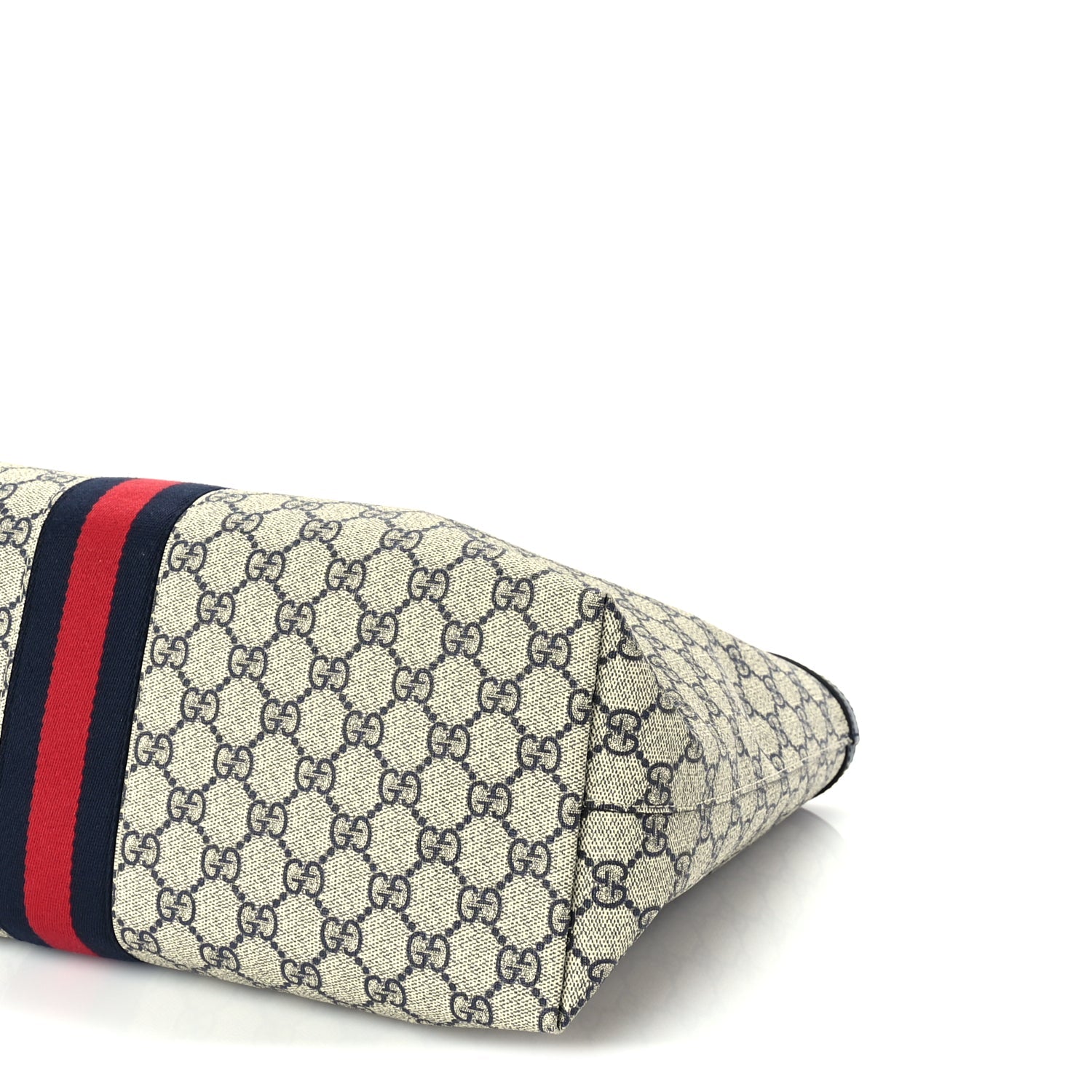 Gucci GG Supreme Monogram Textured Calfskin Web Medium Ophidia Shopping Tote Beige Blue