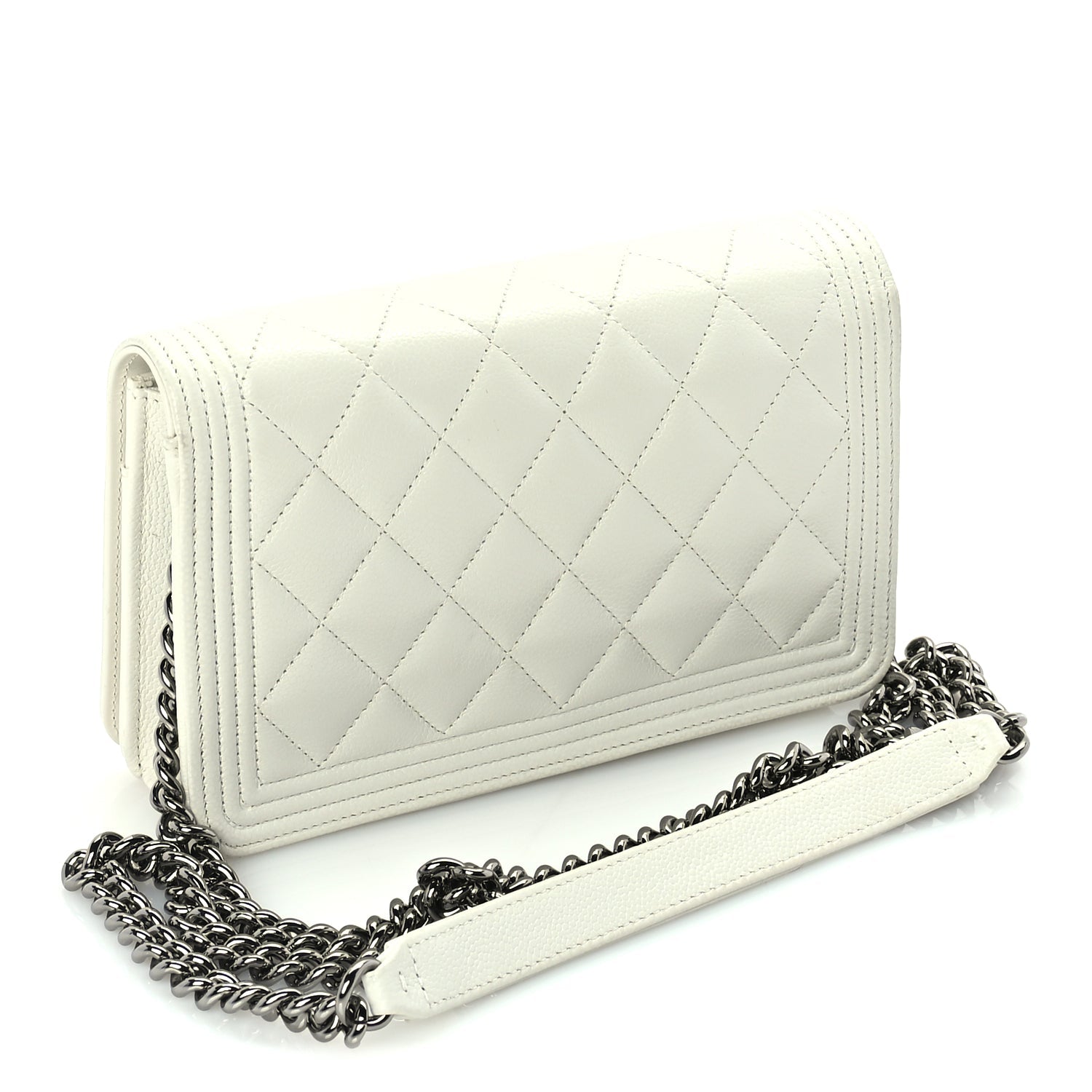 Chanel Caviar Quilted Boy Wallet On Chain WOC White