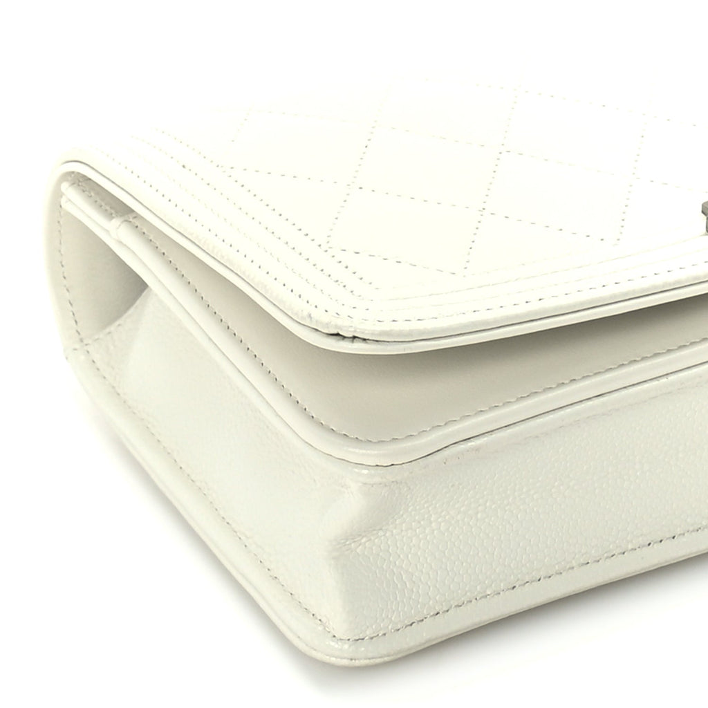 Chanel Caviar Quilted Boy Wallet On Chain WOC White