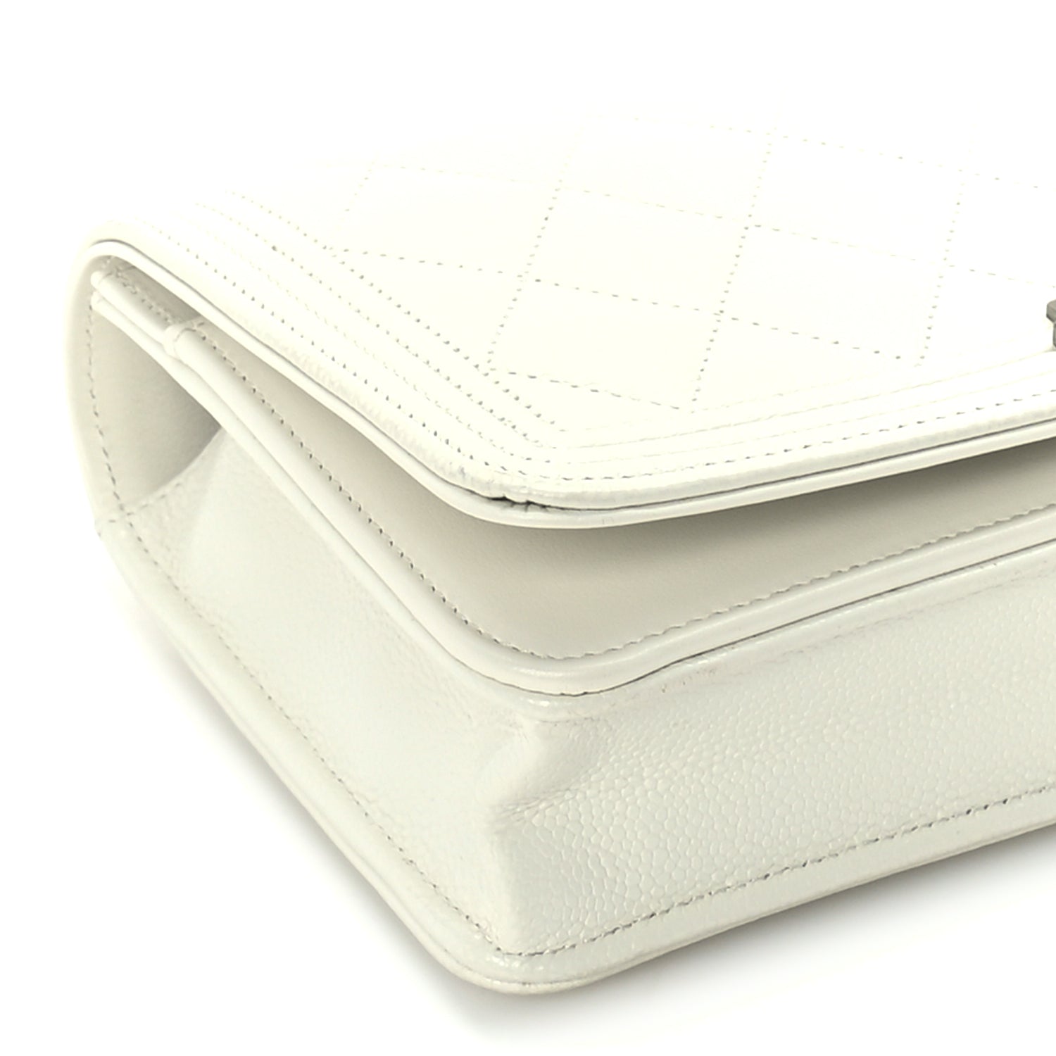 Chanel Caviar Quilted Boy Wallet On Chain WOC White