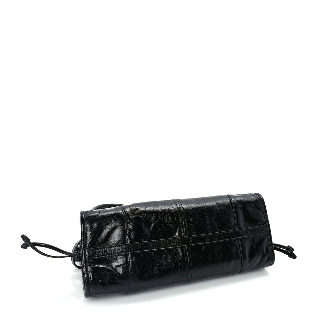 Prada Glossy Calfskin Triangle Medium Bonnie Shoulder Bag Black