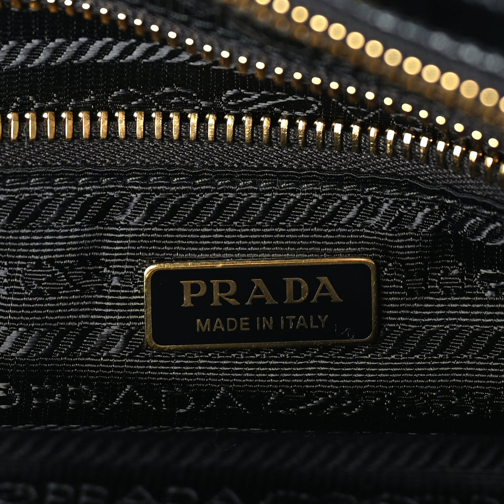Prada Glossy Calfskin Triangle Medium Bonnie Shoulder Bag Black