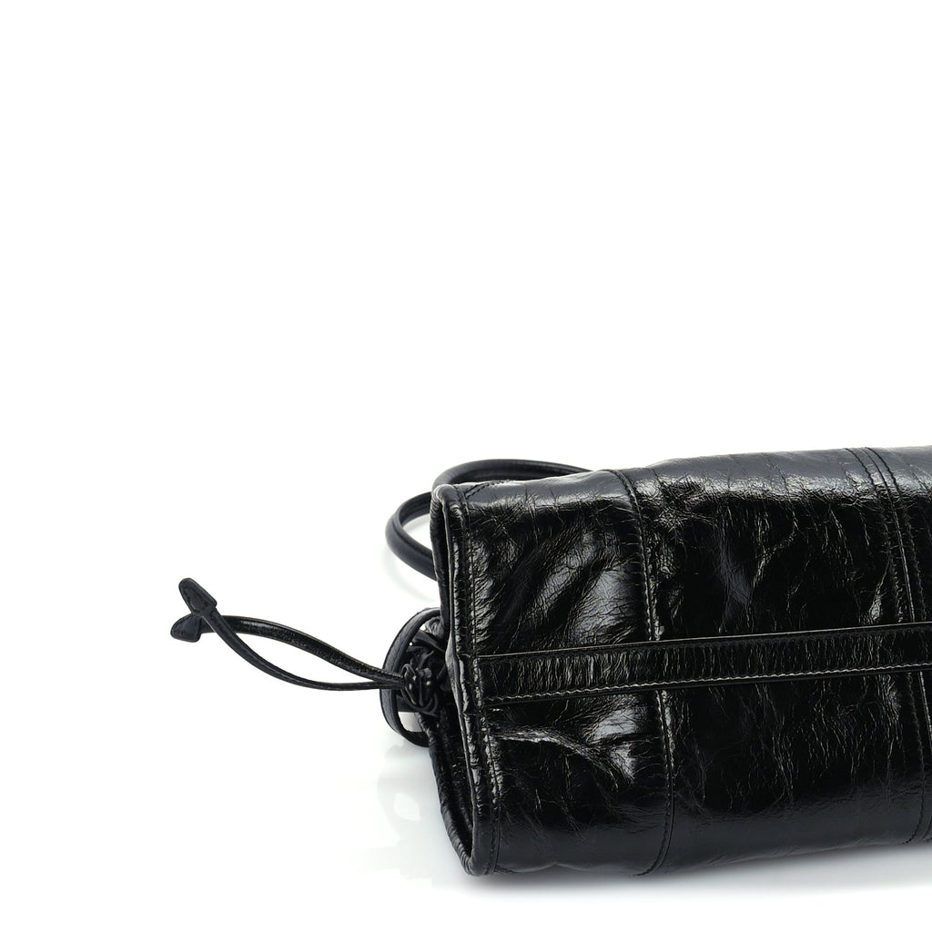 Prada Glossy Calfskin Triangle Medium Bonnie Shoulder Bag Black