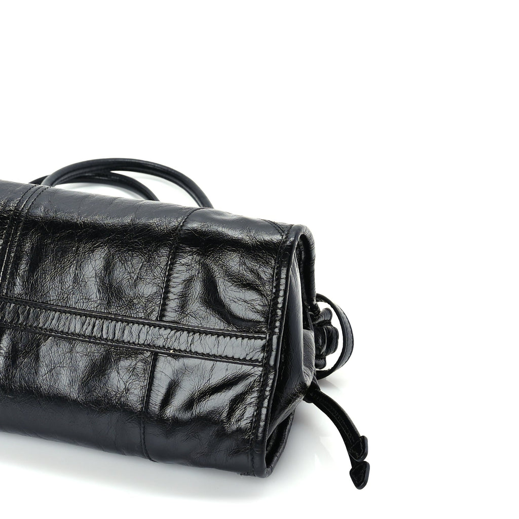 Prada Glossy Calfskin Triangle Medium Bonnie Shoulder Bag Black