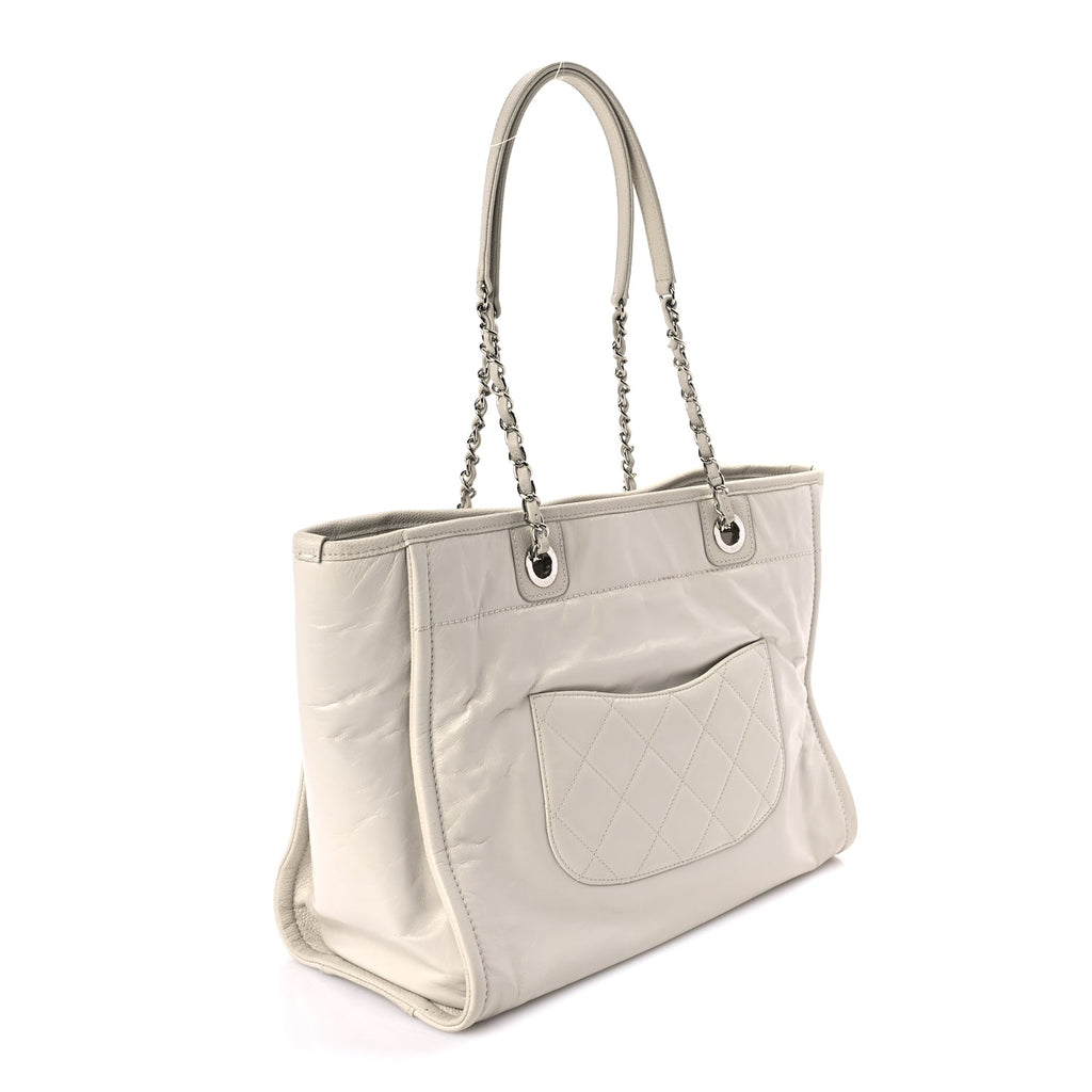 Chanel Glazed Calfskin Small Deauville Tote Ecru
