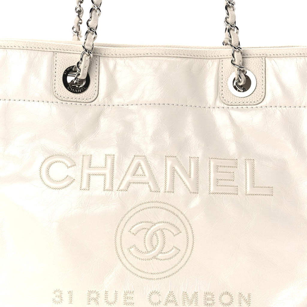 Chanel Glazed Calfskin Small Deauville Tote Ecru