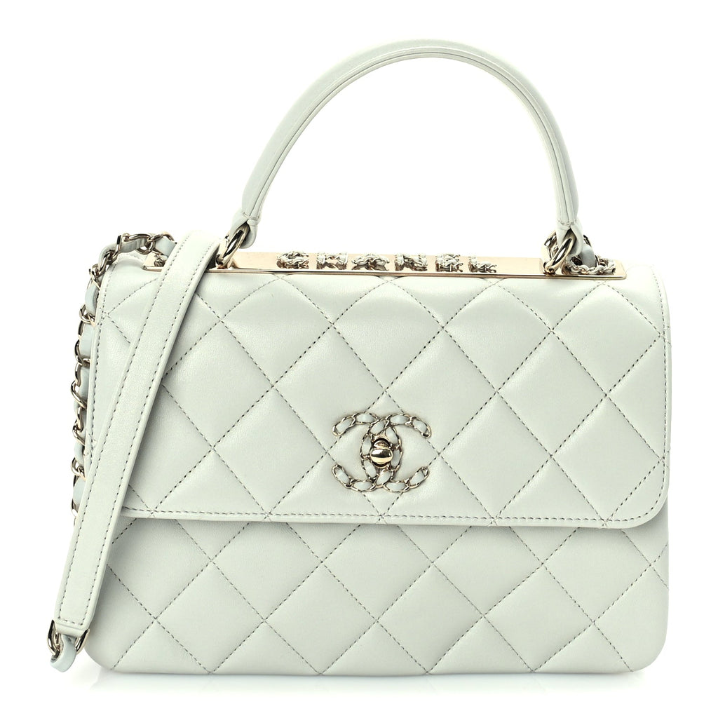 Chanel Lambskin Quilted Small Trendy Chain CC Flap Dual Handle Bag Light Blue