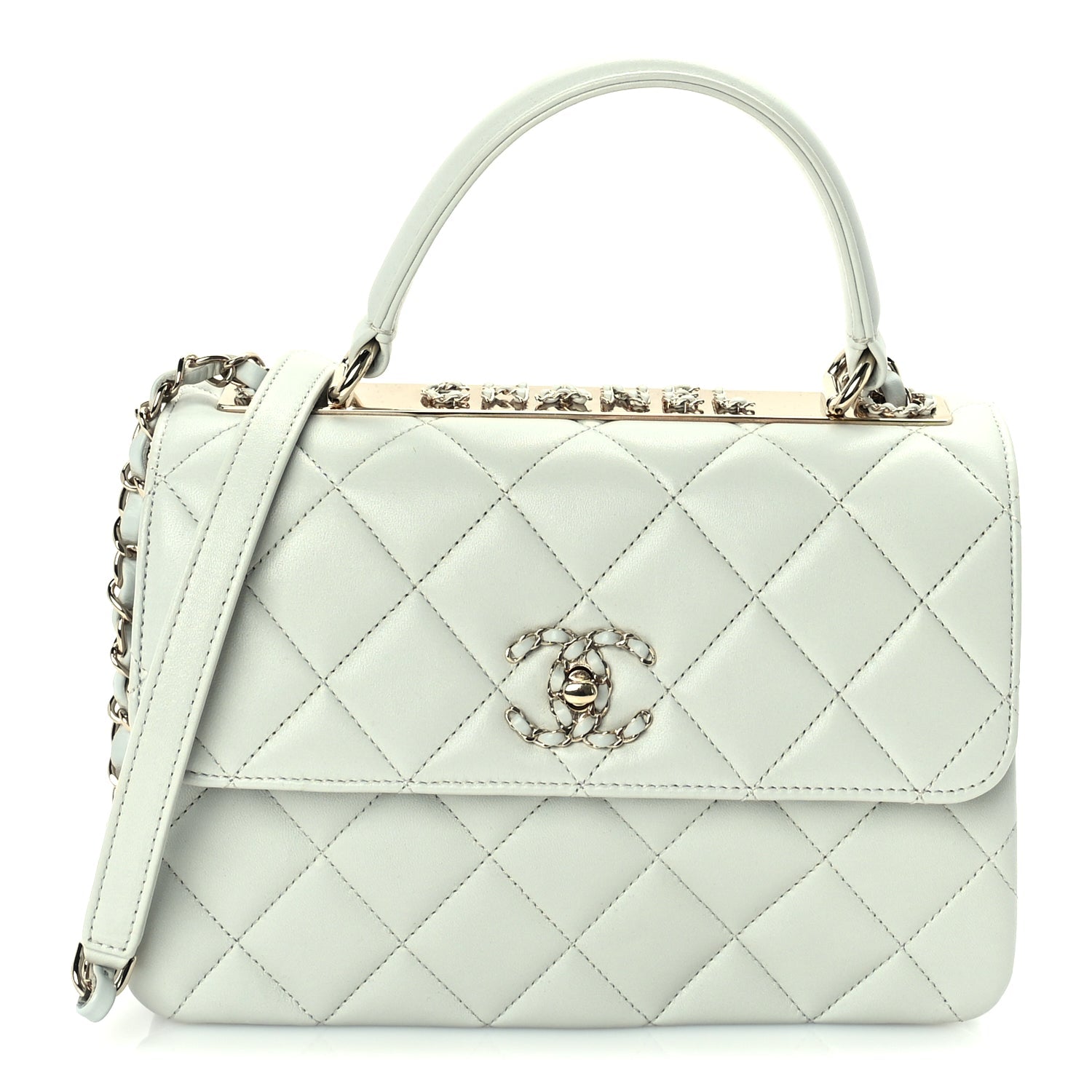 Chanel Lambskin Quilted Small Trendy Chain CC Flap Dual Handle Bag Light Blue