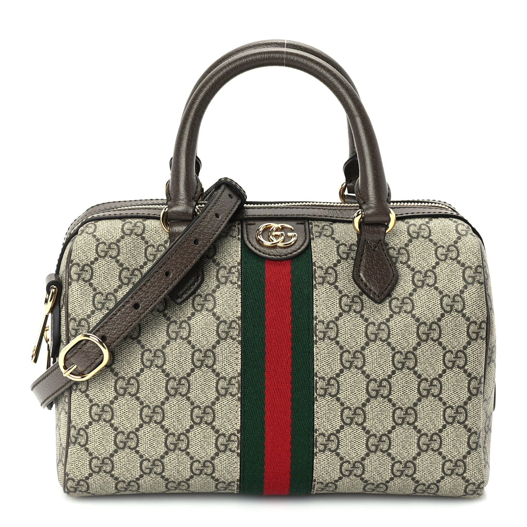 Gucci GG Supreme Monogram Web Small Ophidia Top Handle Bag Beige Ebony