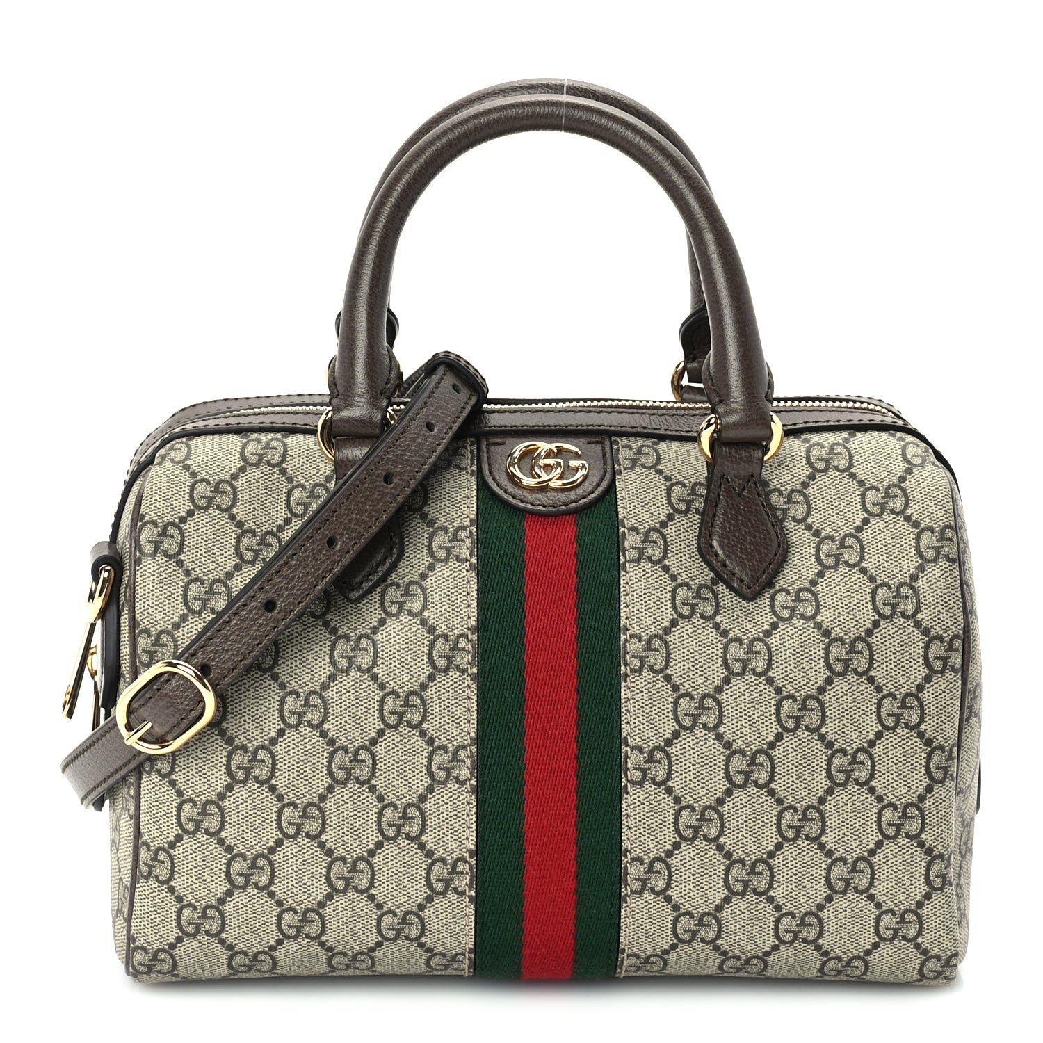 Gucci GG Supreme Monogram Web Small Ophidia Top Handle Bag Beige Ebony