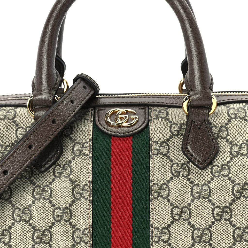 Gucci GG Supreme Monogram Web Small Ophidia Top Handle Bag Beige Ebony