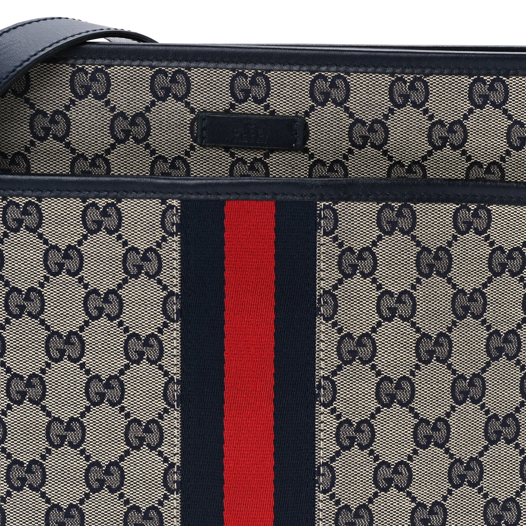 Gucci GG Supreme Monogram Web Flat Messenger Bag  Navy