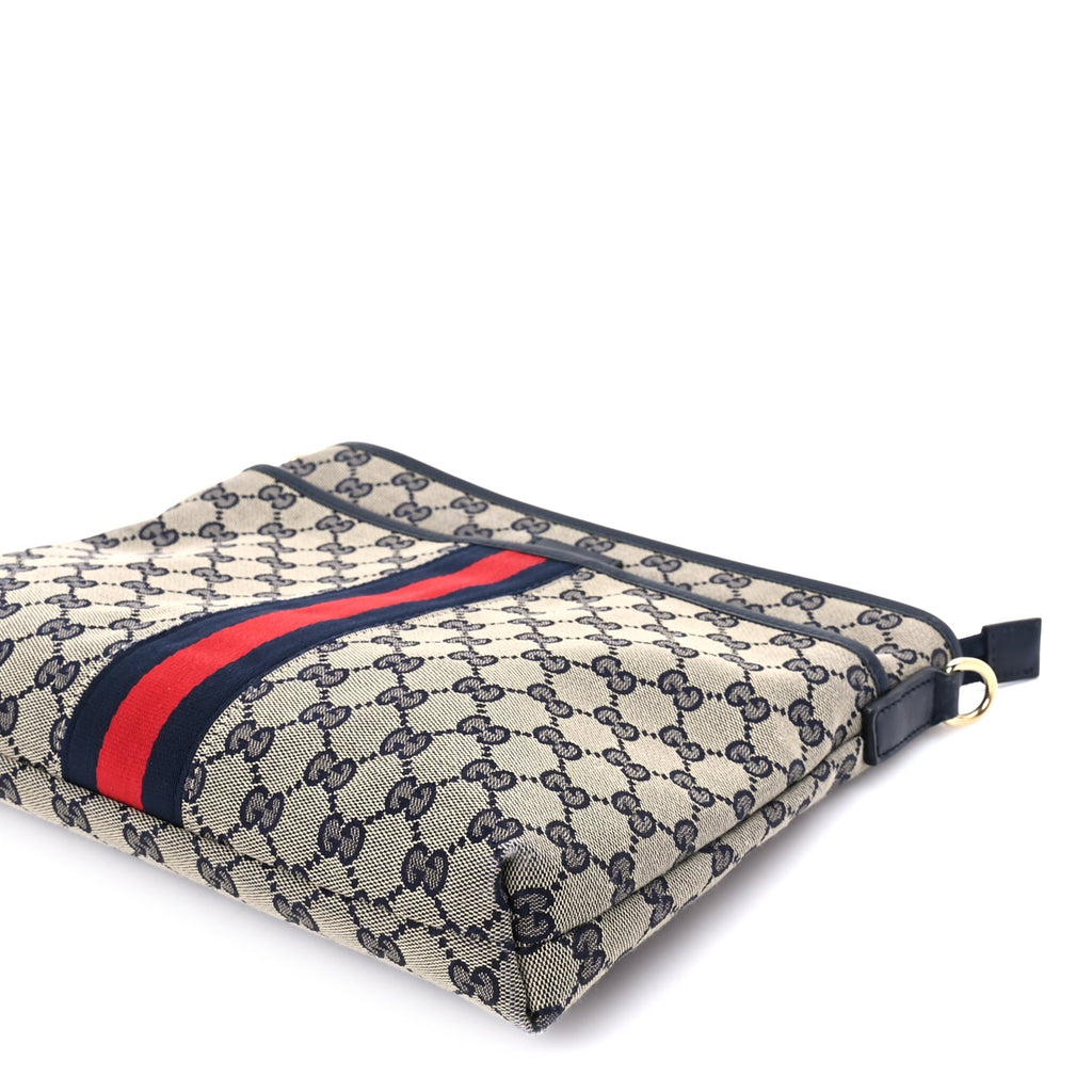 Gucci GG Supreme Monogram Web Flat Messenger Bag  Navy