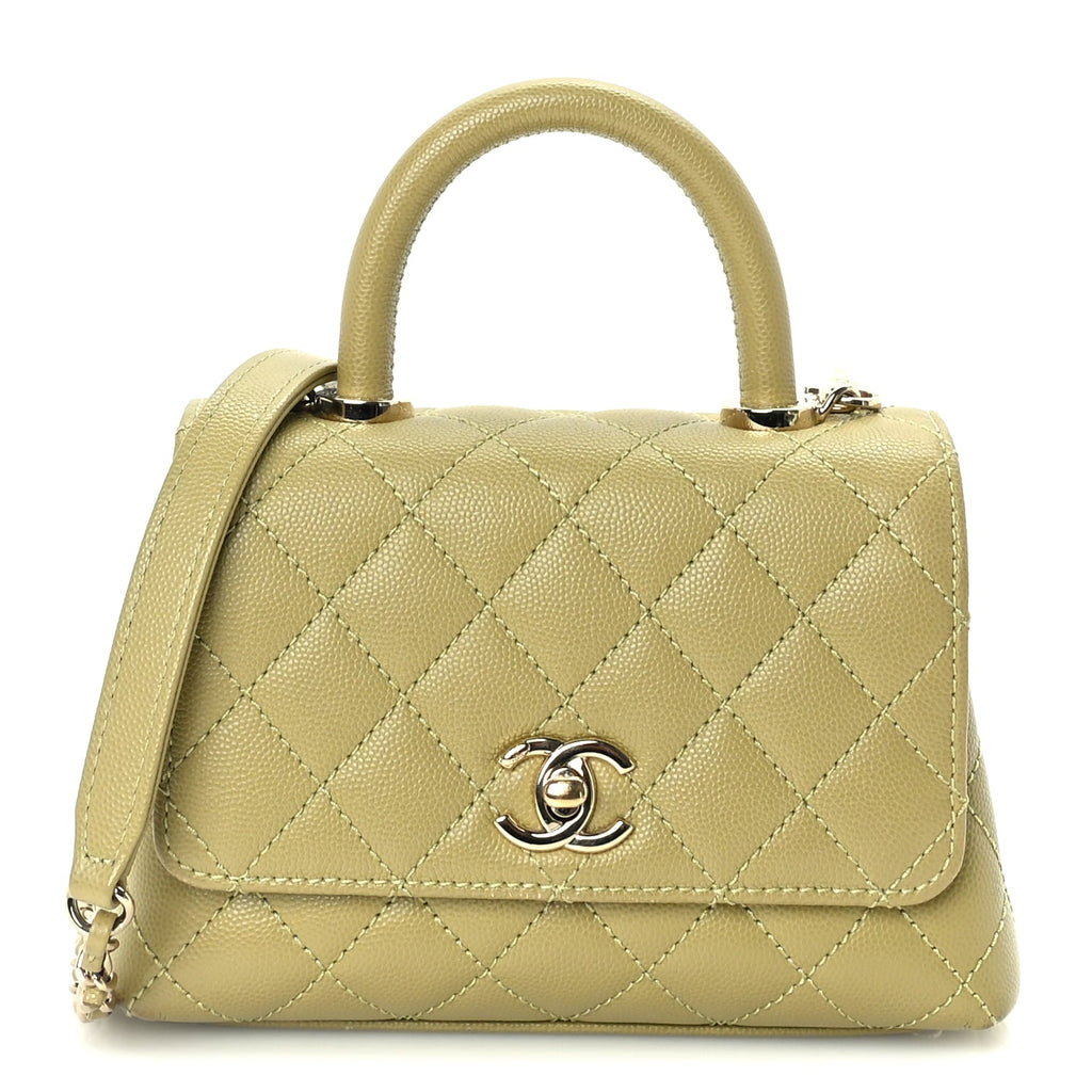 Chanel Caviar Quilted Extra Mini Coco Handle Flap Light Green