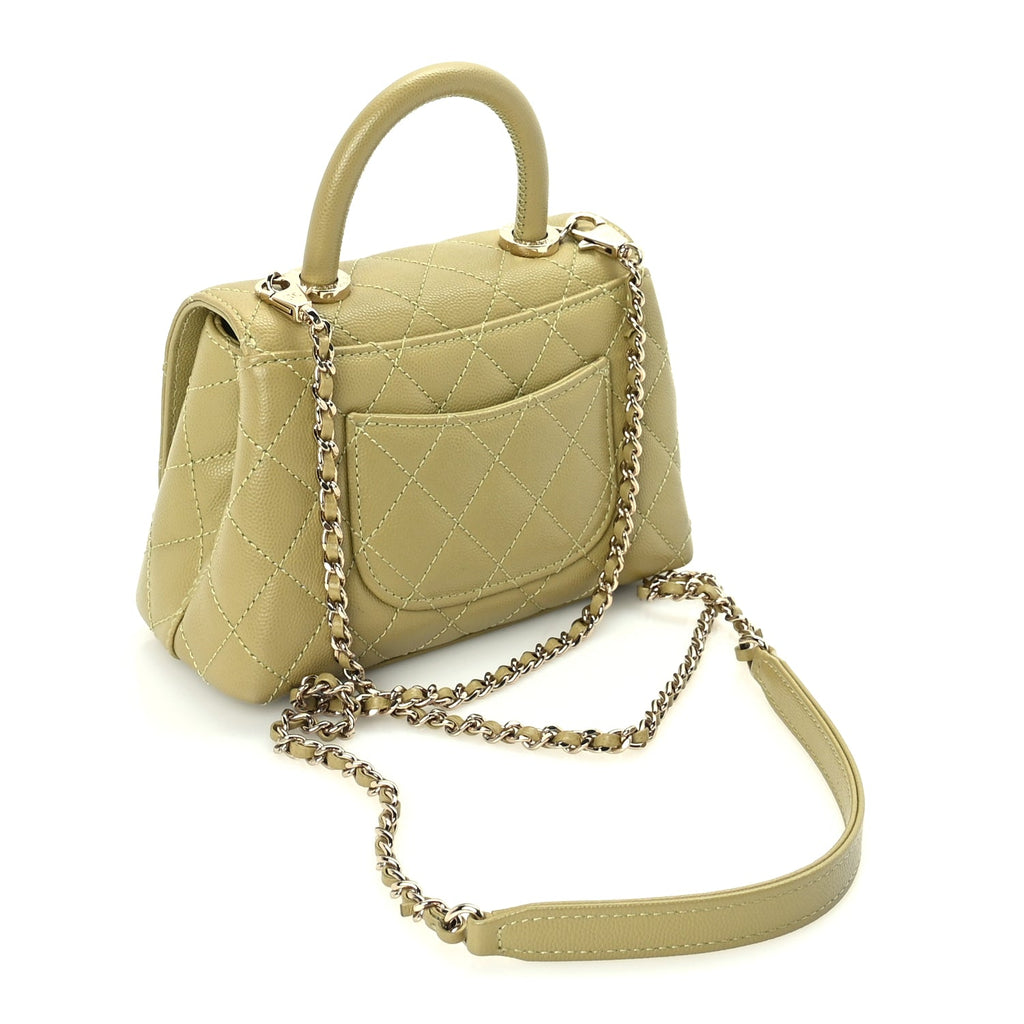 Chanel Caviar Quilted Extra Mini Coco Handle Flap Light Green
