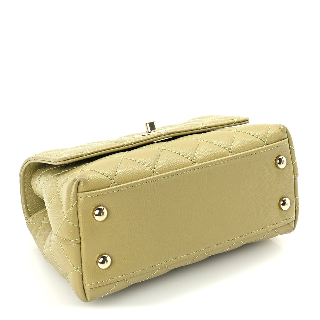 Chanel Caviar Quilted Extra Mini Coco Handle Flap Light Green
