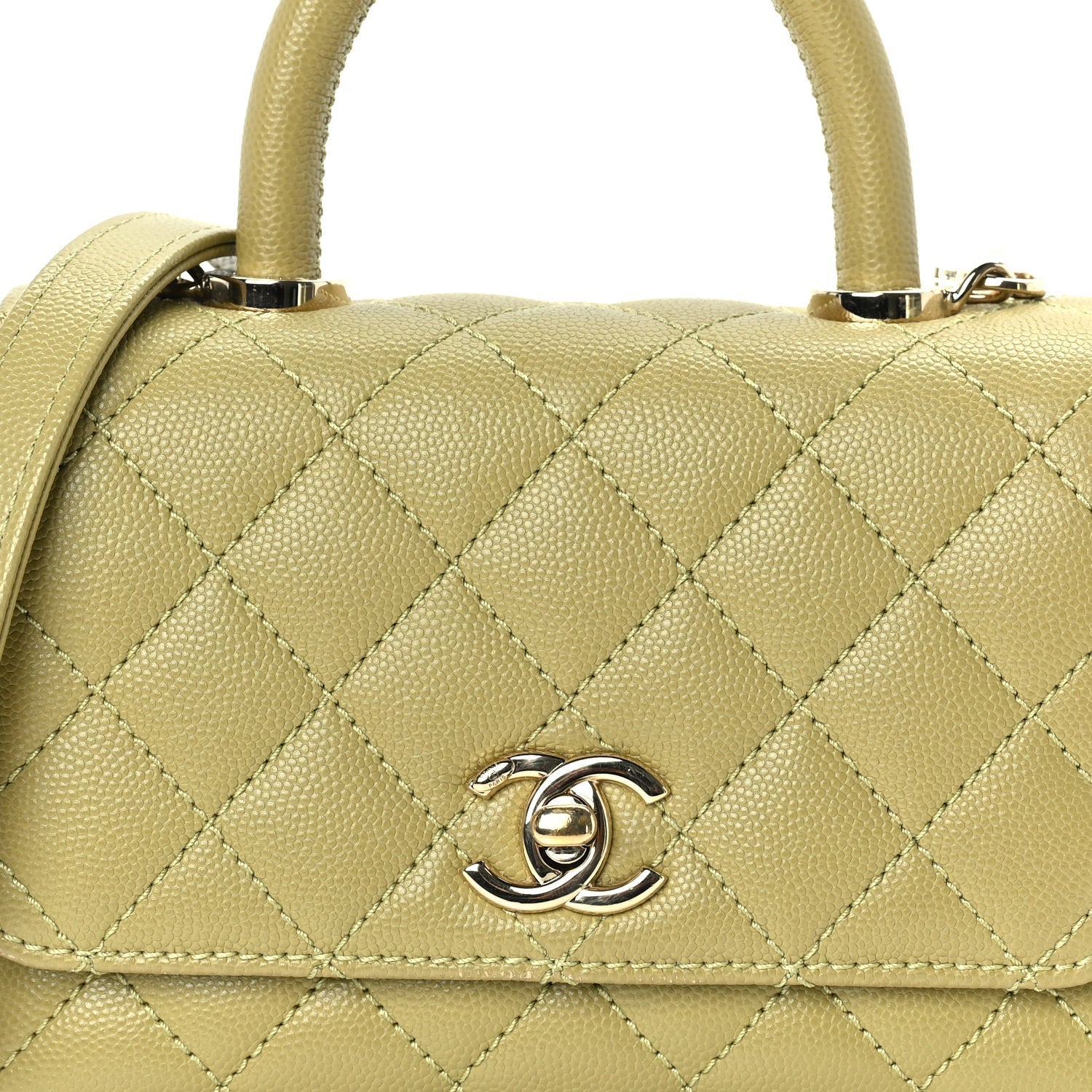 Chanel Caviar Quilted Extra Mini Coco Handle Flap Light Green