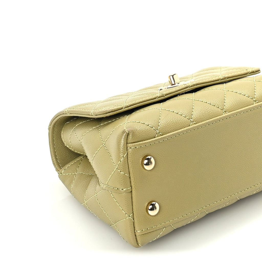 Chanel Caviar Quilted Extra Mini Coco Handle Flap Light Green