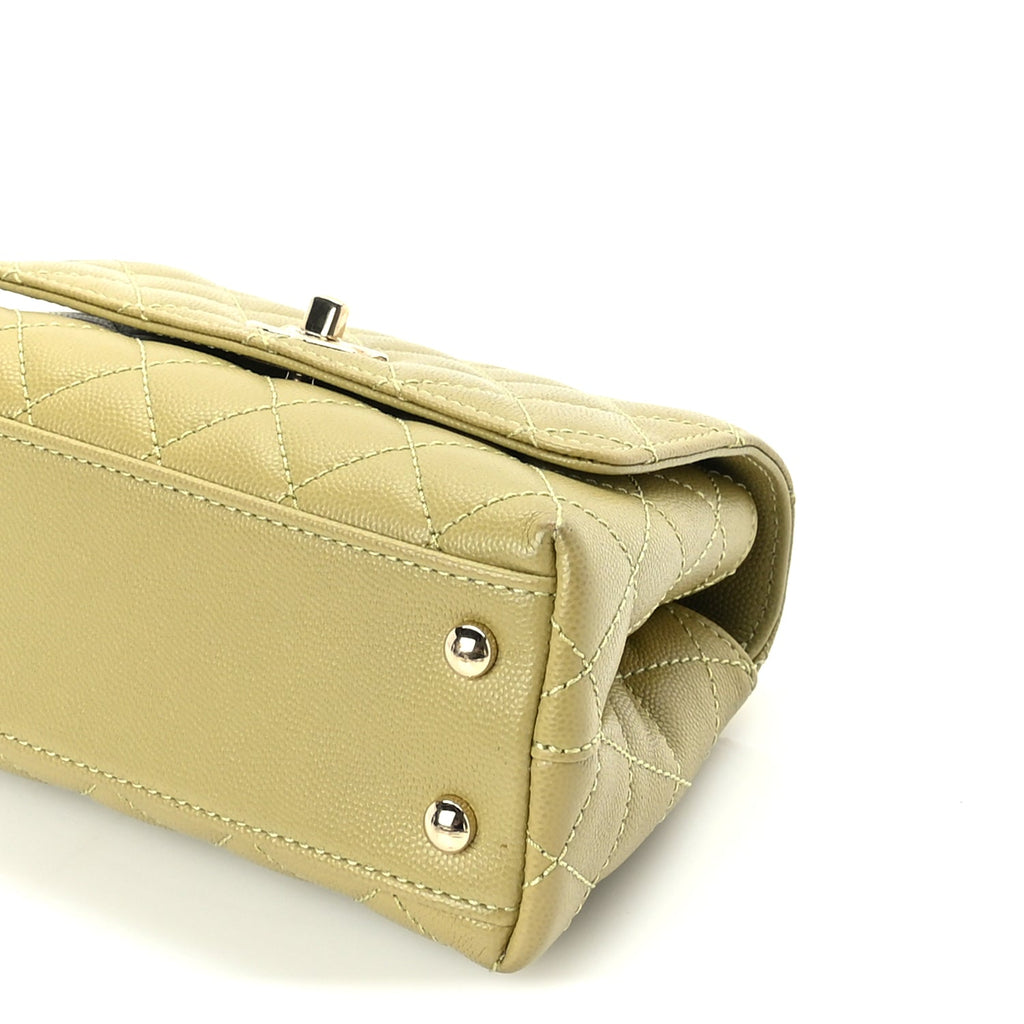 Chanel Caviar Quilted Extra Mini Coco Handle Flap Light Green