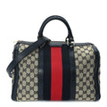 Gucci Monogram Selleria Calfskin Vintage Web Medium Boston Beige Blue