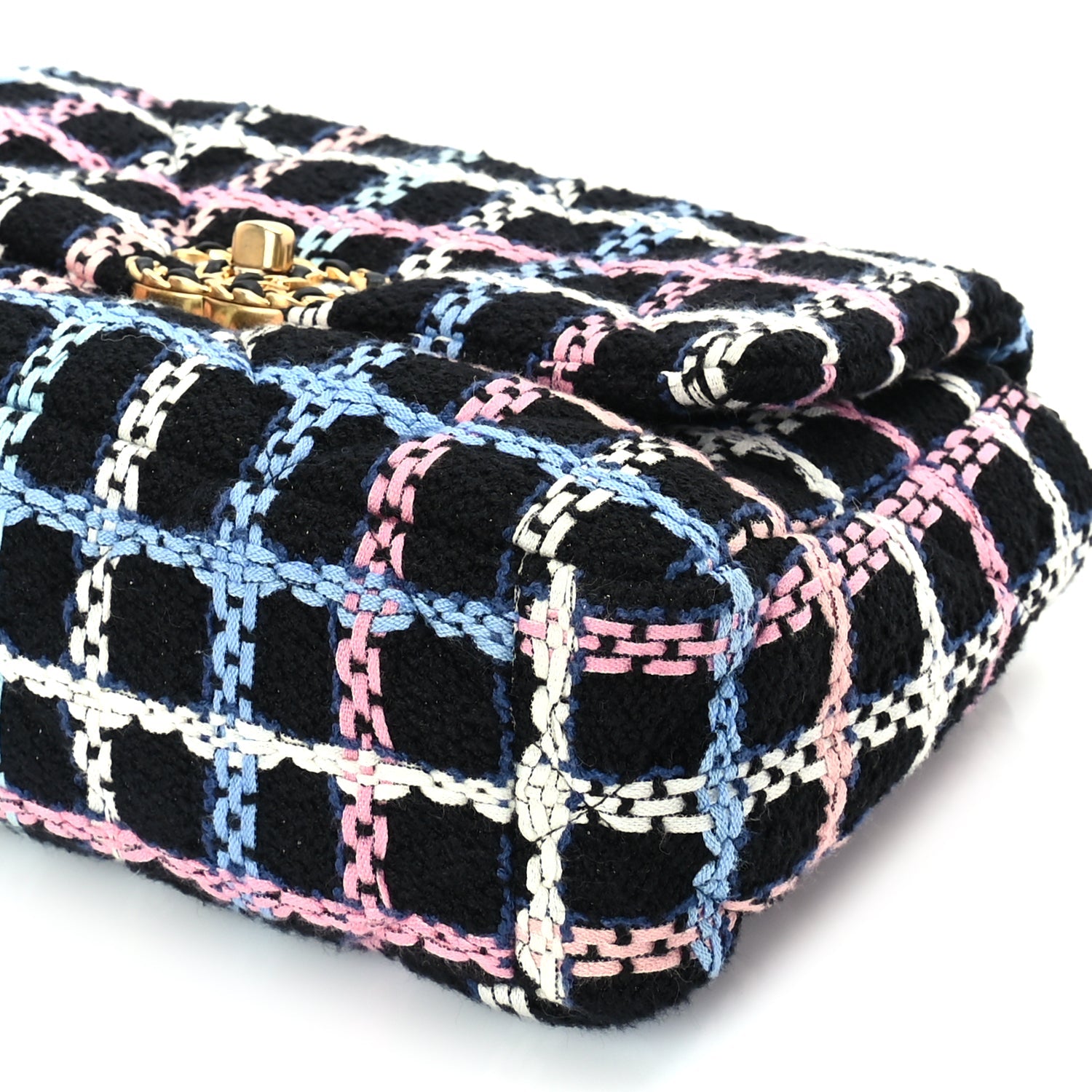 Chanel Tweed Quilted Medium 19 Flap Black Blue Pink