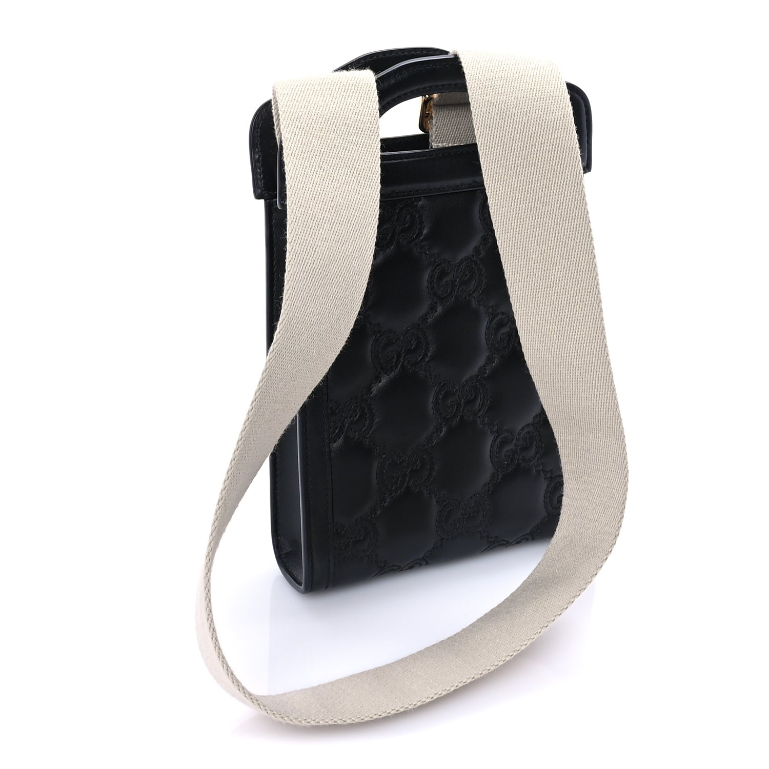 Gucci Calfskin GG Matelasse Mini Top Slip Handle Crossbody Bag  Black Natural