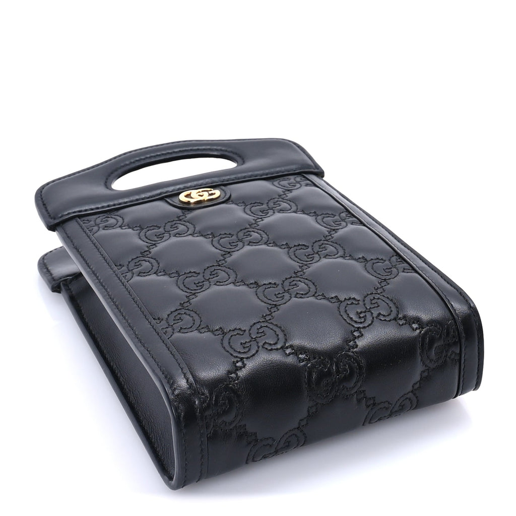 Gucci Calfskin GG Matelasse Mini Top Slip Handle Crossbody Bag  Black Natural