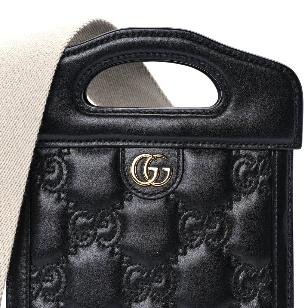 Gucci Calfskin GG Matelasse Mini Top Slip Handle Crossbody Bag  Black Natural