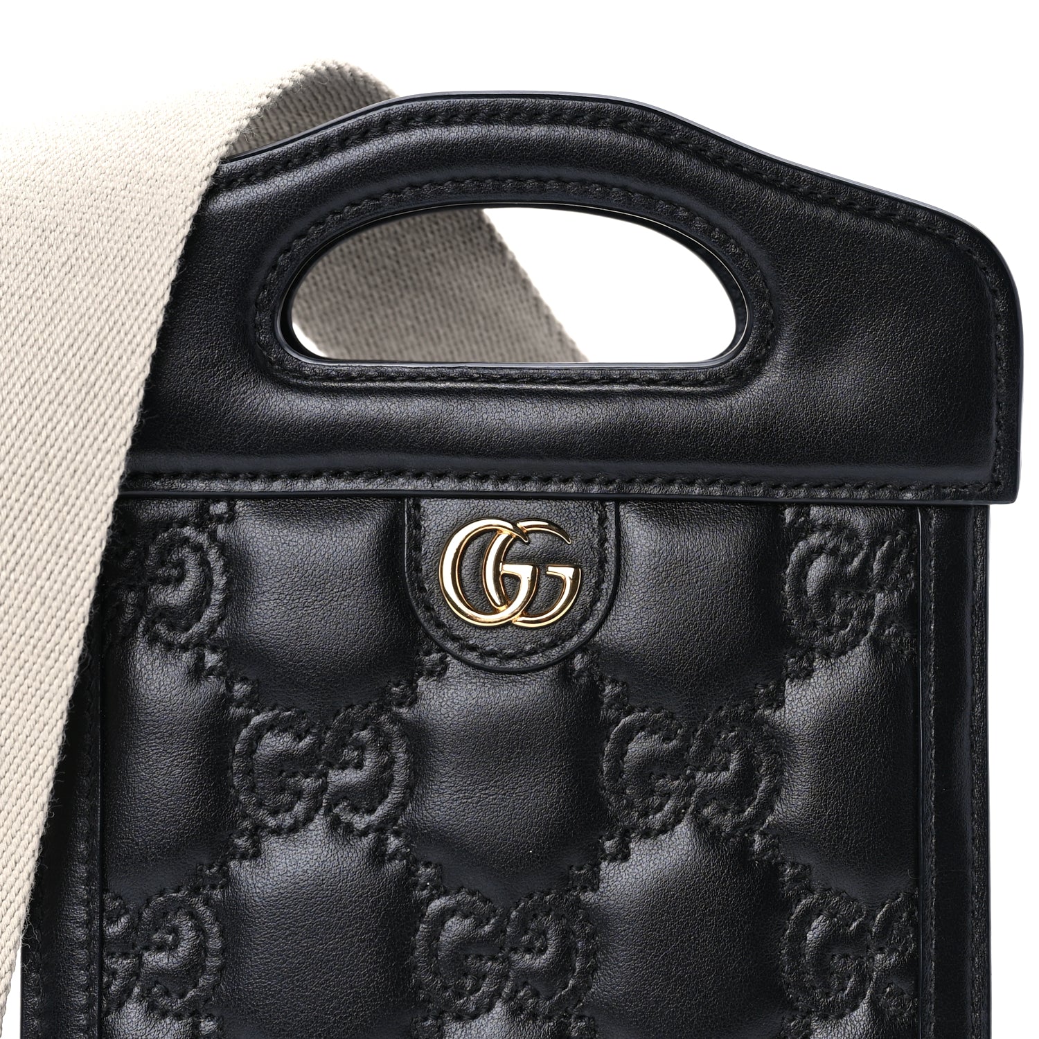Gucci Calfskin GG Matelasse Mini Top Slip Handle Crossbody Bag  Black Natural