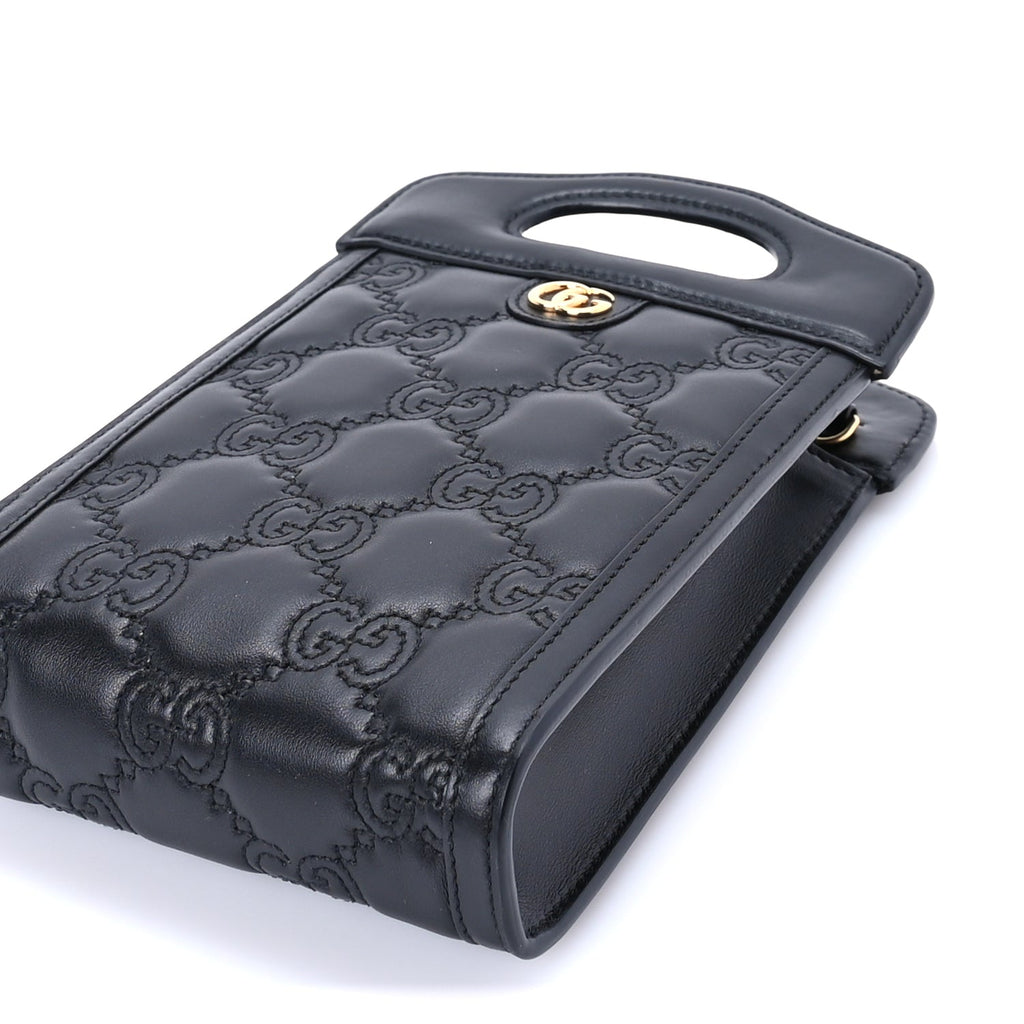 Gucci Calfskin GG Matelasse Mini Top Slip Handle Crossbody Bag  Black Natural